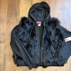 Women's Black Faux Fur Hoodie Jacket